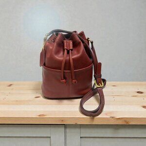 VTG Coach Thompson Drawstring Bucket 4151 Wine Leather Brass Crossbody 90s USA
